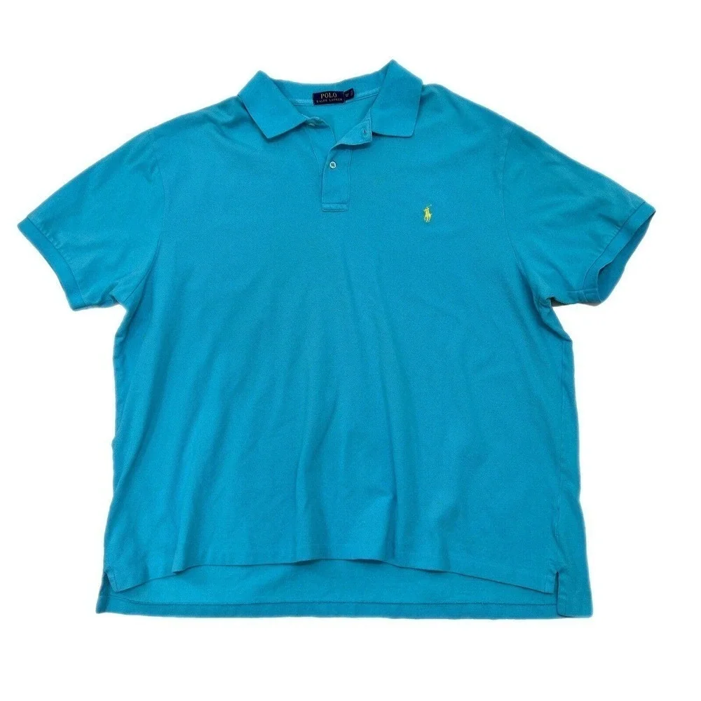 Polo Ralph Lauren Polo Shirt Men's 3XB Big Solid Blue Short Sleeve Cotton Logo